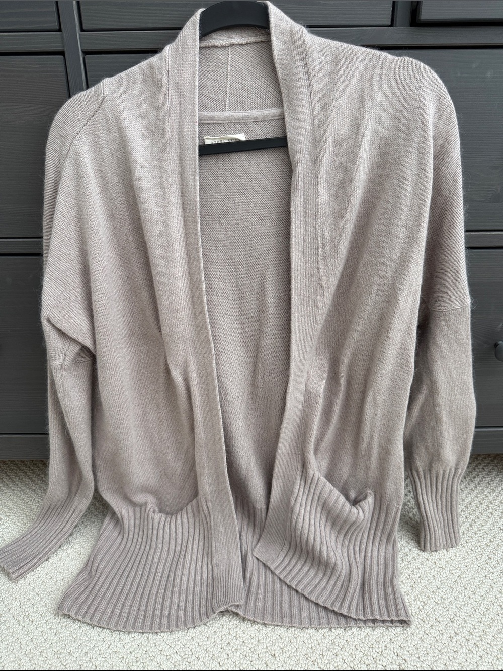 Open-Front Taupe Women's Knit Cardigan with Pockets